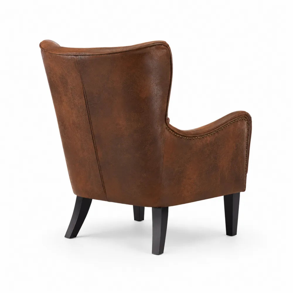 Fauteuil en Cuir Synthétique Marron avec Pieds en Bois