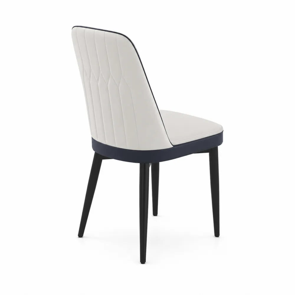 Chaise en cuir synthétique Blanc et Bleu avec pieds en bois