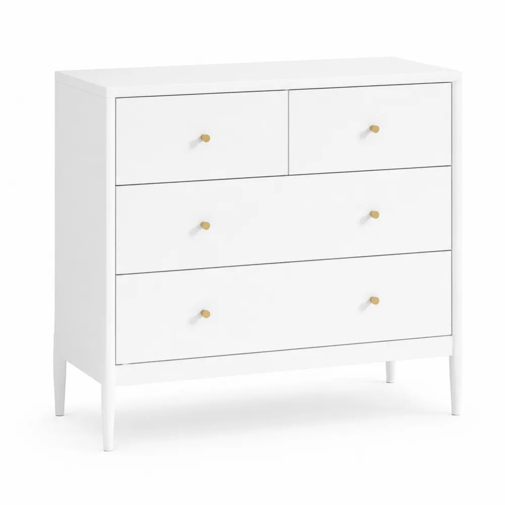 Commode en bois blanc avec poignées laiton