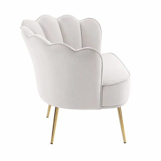 Fauteuil en velours gris clair avec pieds en métal doré