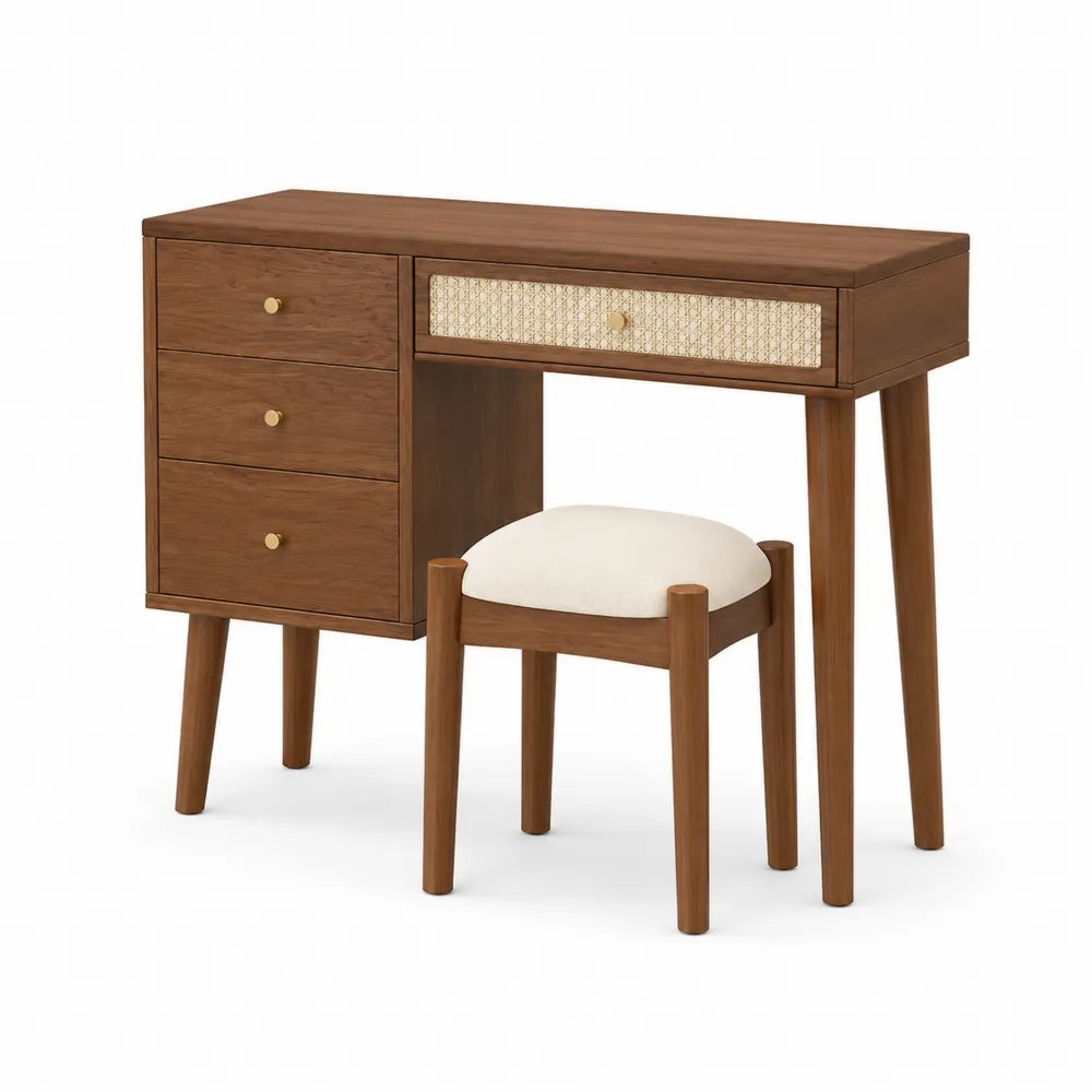 Coiffeuse en bois avec tiroirs et tabouret