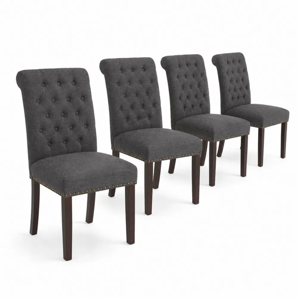 Ensemble de 4 chaises en bois et tissu polyester Gris foncé