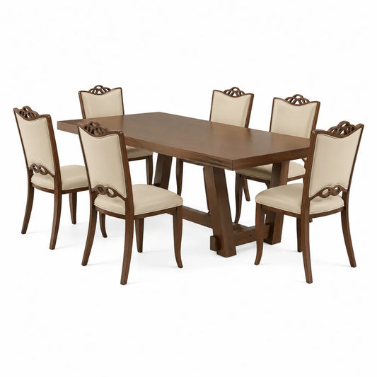 Ensemble de Salle à Manger 6 Chaises Bois Similicuir Crème
