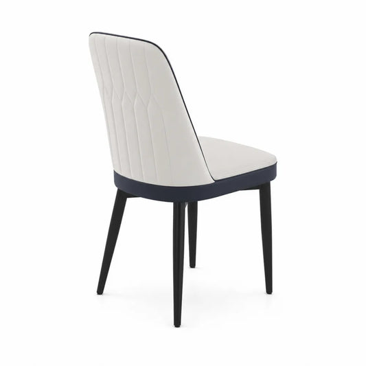 Chaise en cuir synthétique Blanc et Bleu avec pieds en bois