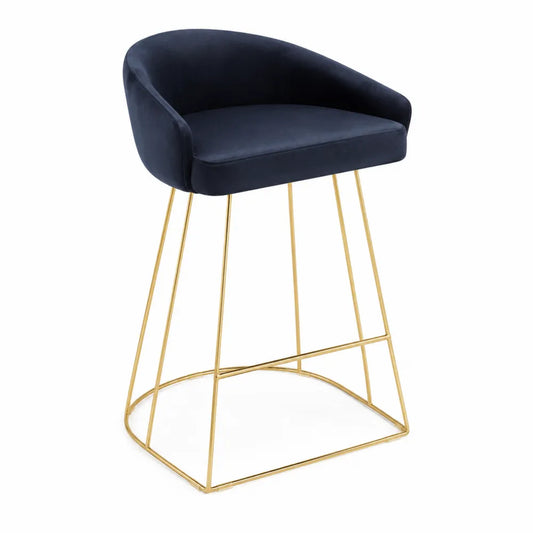 Chaise en velours bleu avec structure en métal doré