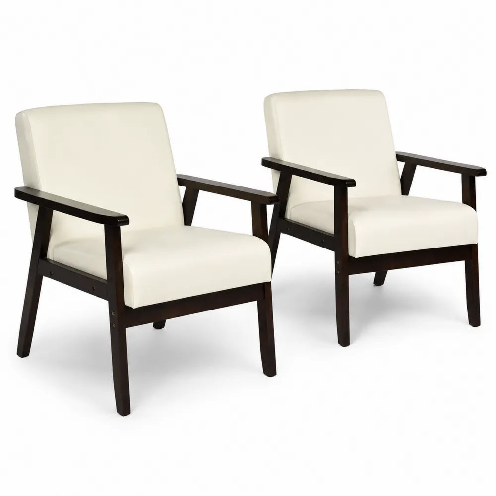 Ensemble de 2 fauteuils en bois et similicuir blanc