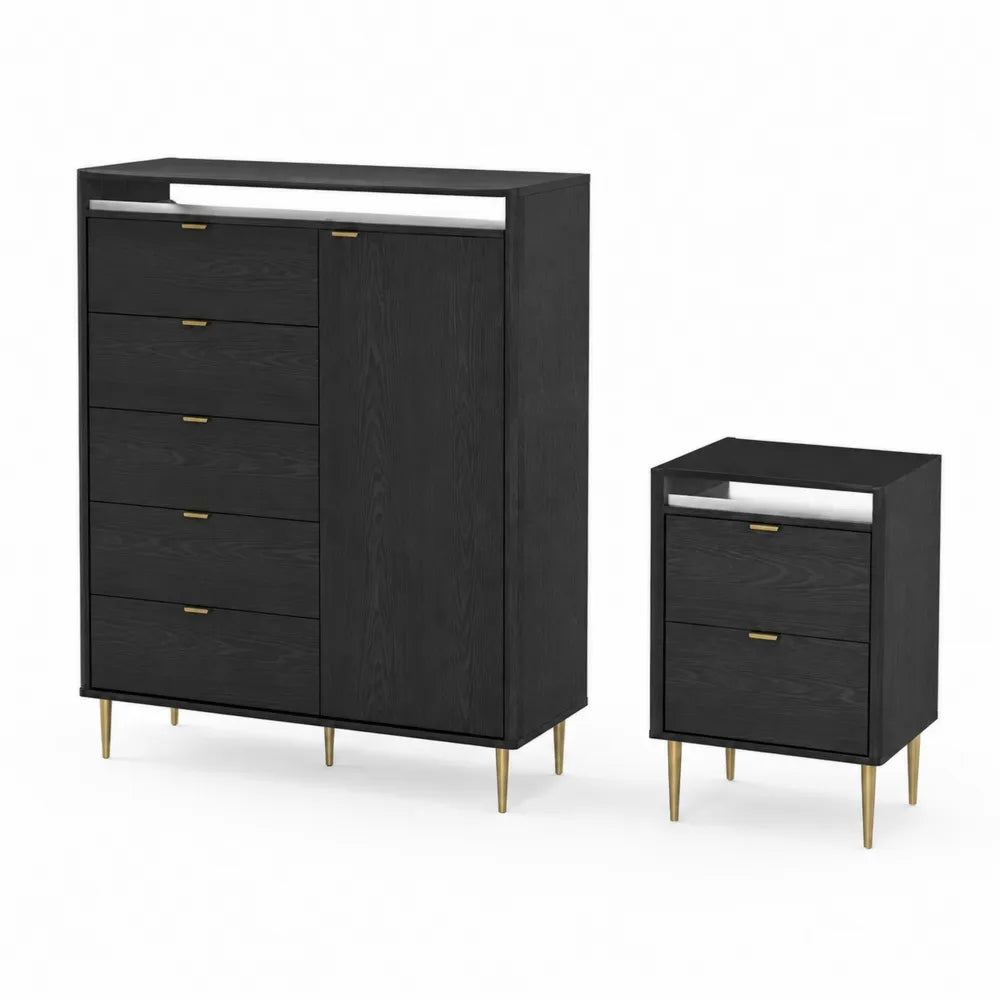 Ensemble de Commode en Bois Noir avec Pieds en Métal Doré