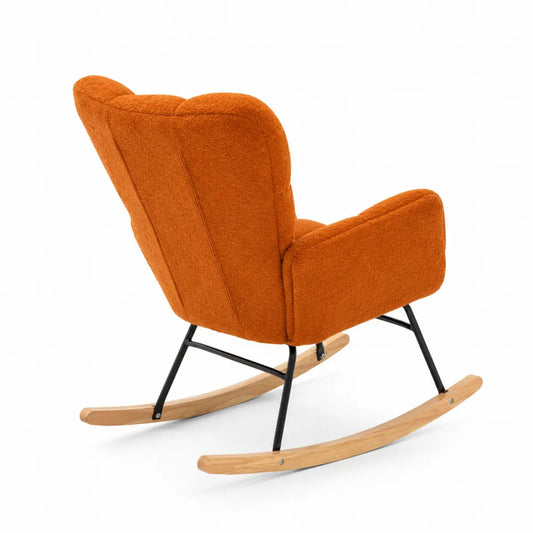 Fauteuil à bascule en tissu orange avec cadre en métal et bois