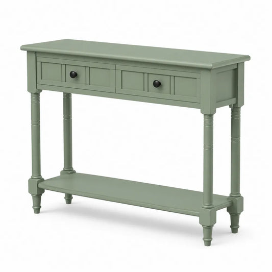 Console en bois de pin vert avec étagère et tiroirs